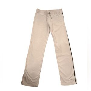 Vintage Y2K BCBG Taupe Drawstring Track Pants with Black Side Stripes